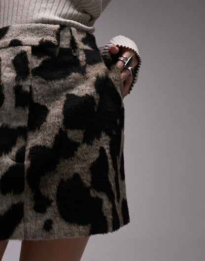 Topshop co-ord brushed wool mini skirt in leopard print