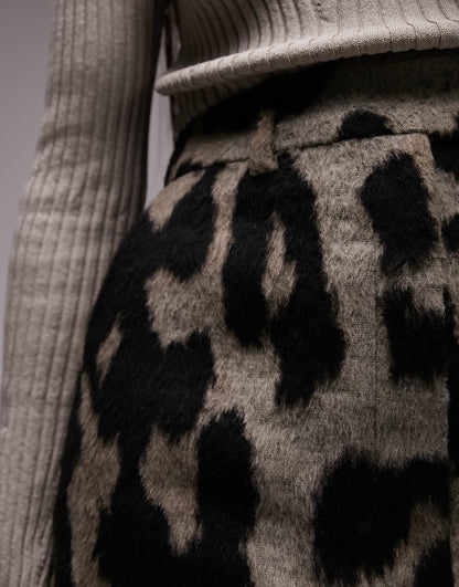 Topshop co-ord brushed wool mini skirt in leopard print