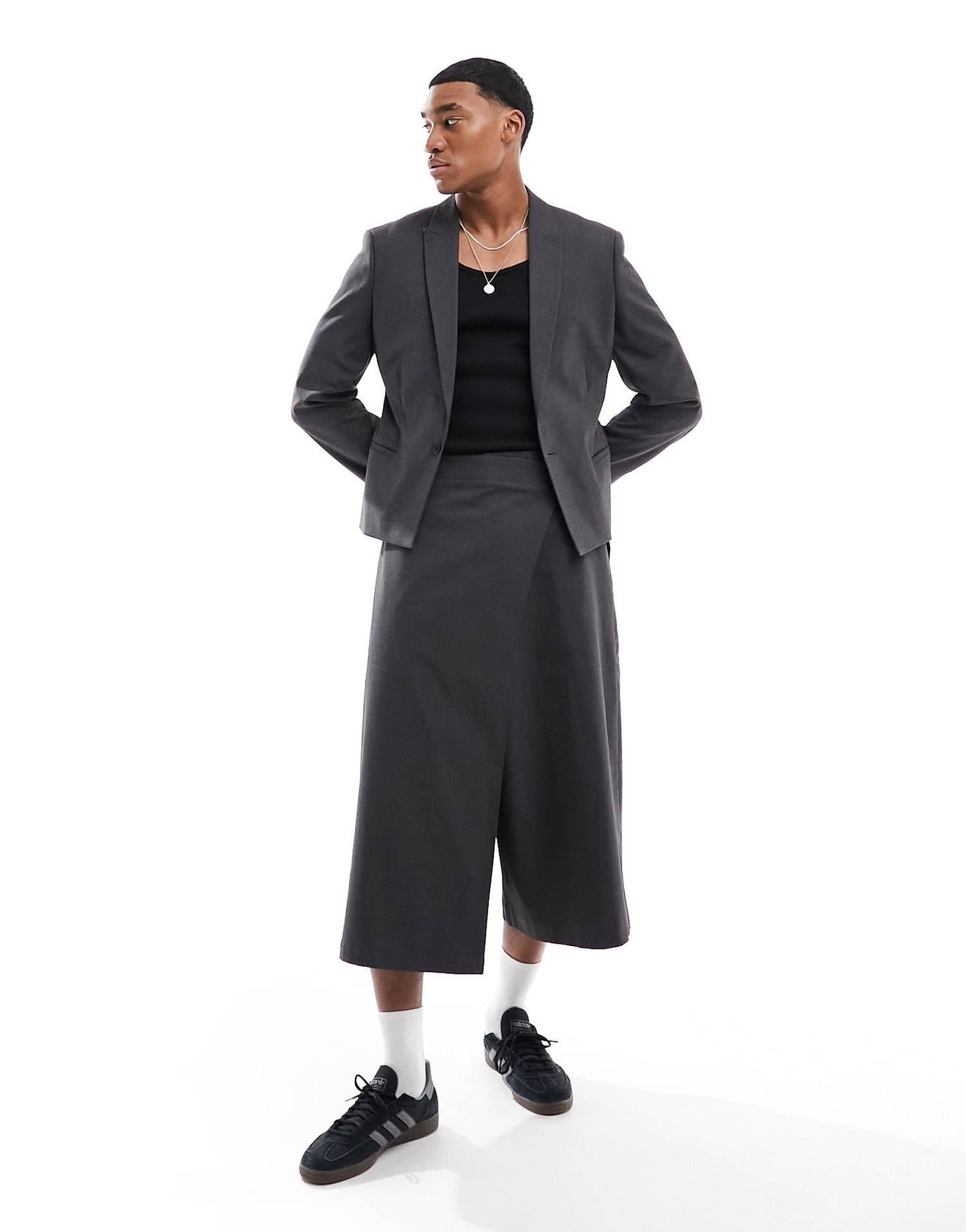 ASOS DESIGN cropped suit jacket in charcoal