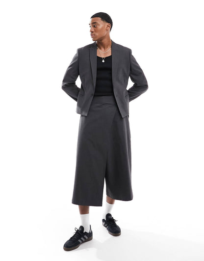 ASOS DESIGN cropped suit jacket in charcoal