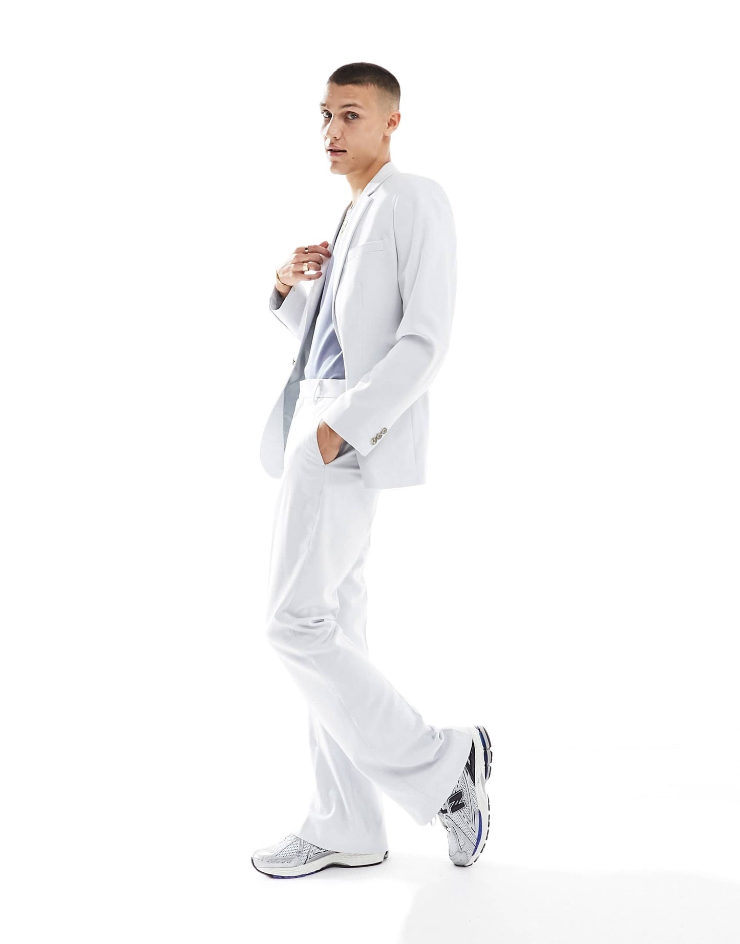 ASOS DESIGN flare suit trouser in mid grey in micro texture