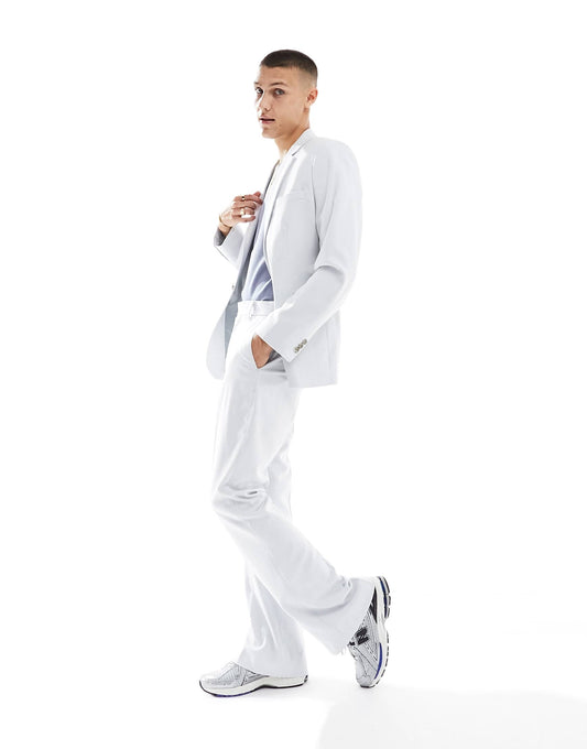 ASOS DESIGN flare suit trouser in mid grey in micro texture