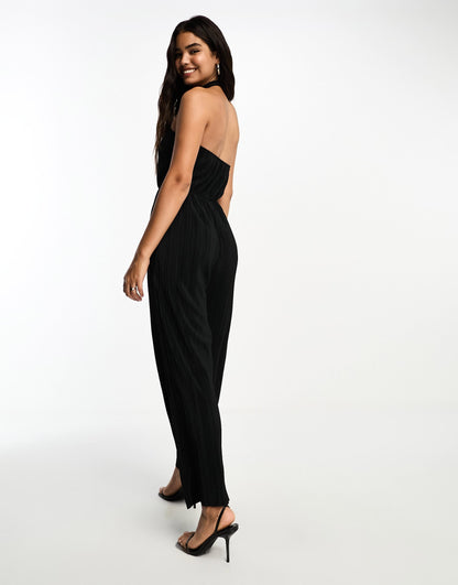 Vero Moda cross front plisse jumpsuit in black