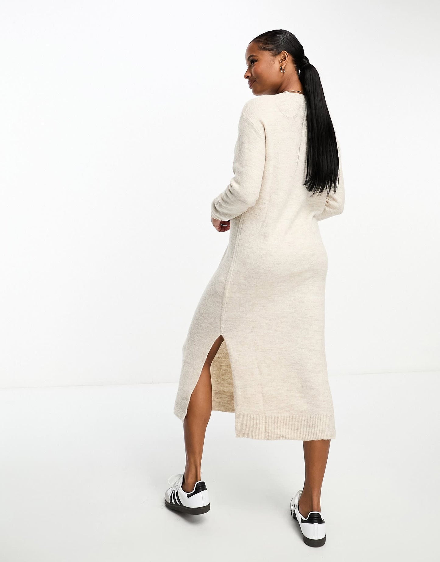 Vero Moda Petite knitted jumper midi dress in cream
