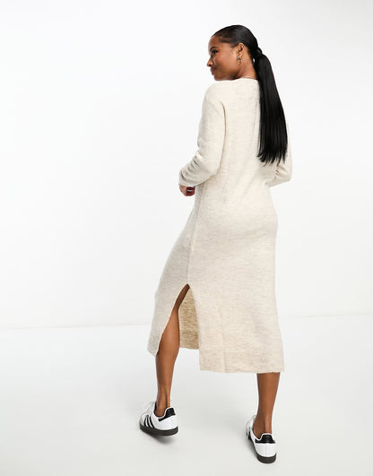 Vero Moda Petite knitted jumper midi dress in cream