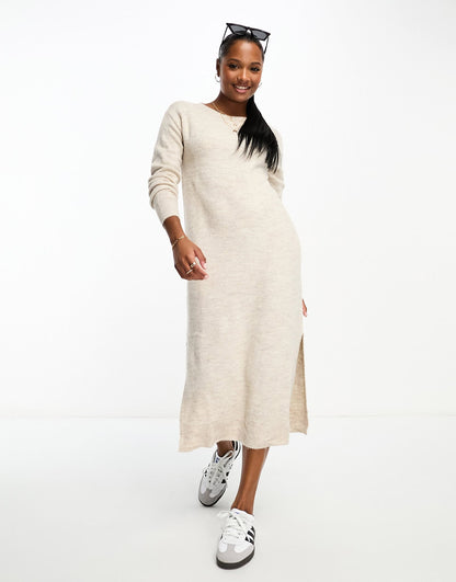 Vero Moda Petite knitted jumper midi dress in cream