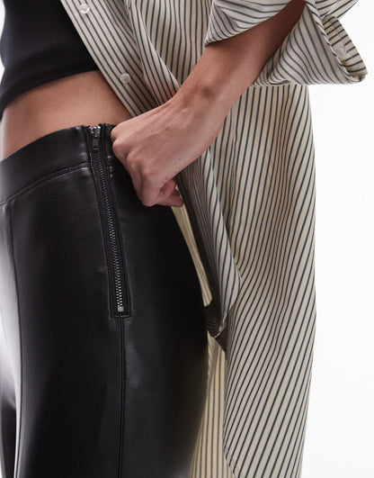 Topshop Tall faux leather skinny stretch trouser in black
