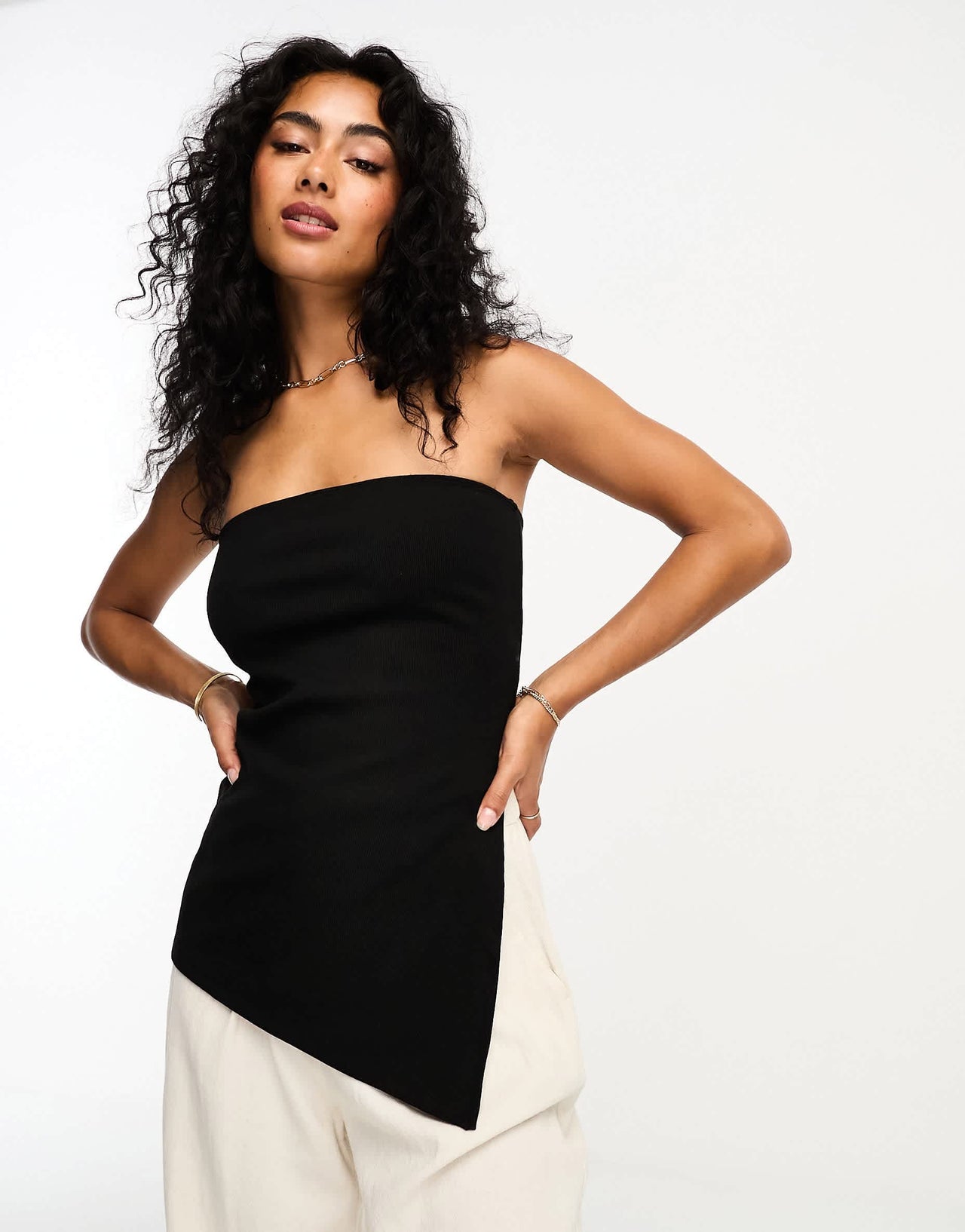 Mango bandeau top with side split in black