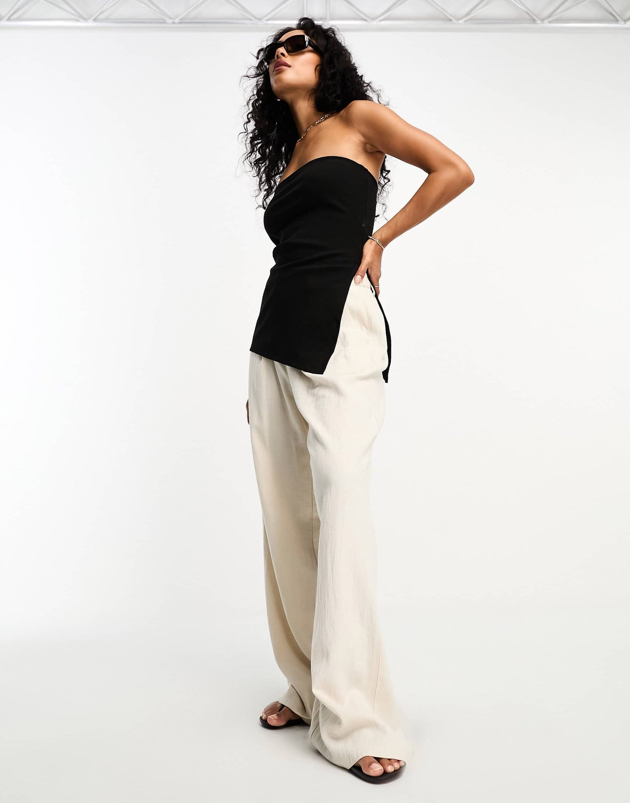 Mango bandeau top with side split in black