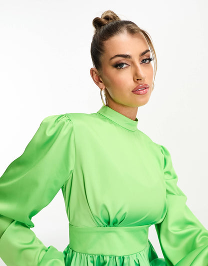 Flounce London balloon sleeve maxi dress in blue and green ombre