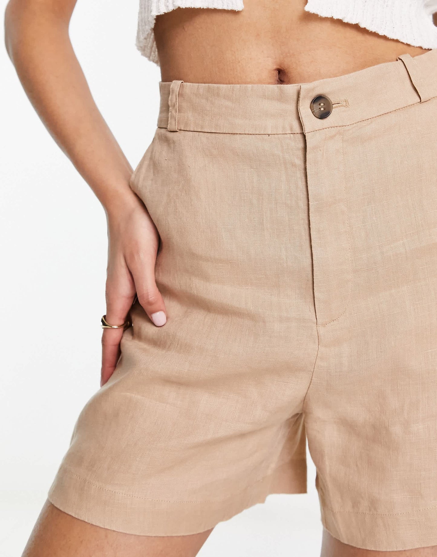 & Other Stories linen high waist shorts in beige