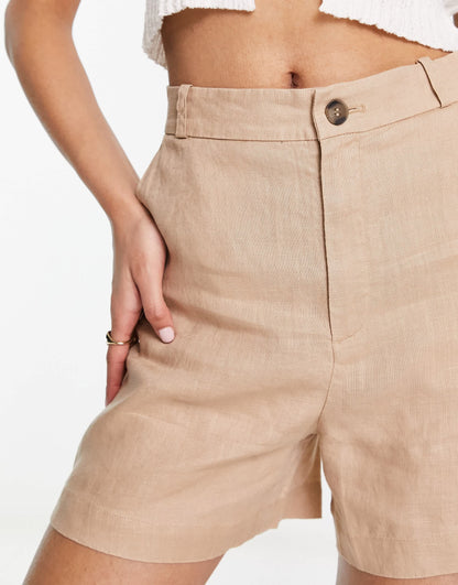 & Other Stories linen high waist shorts in beige