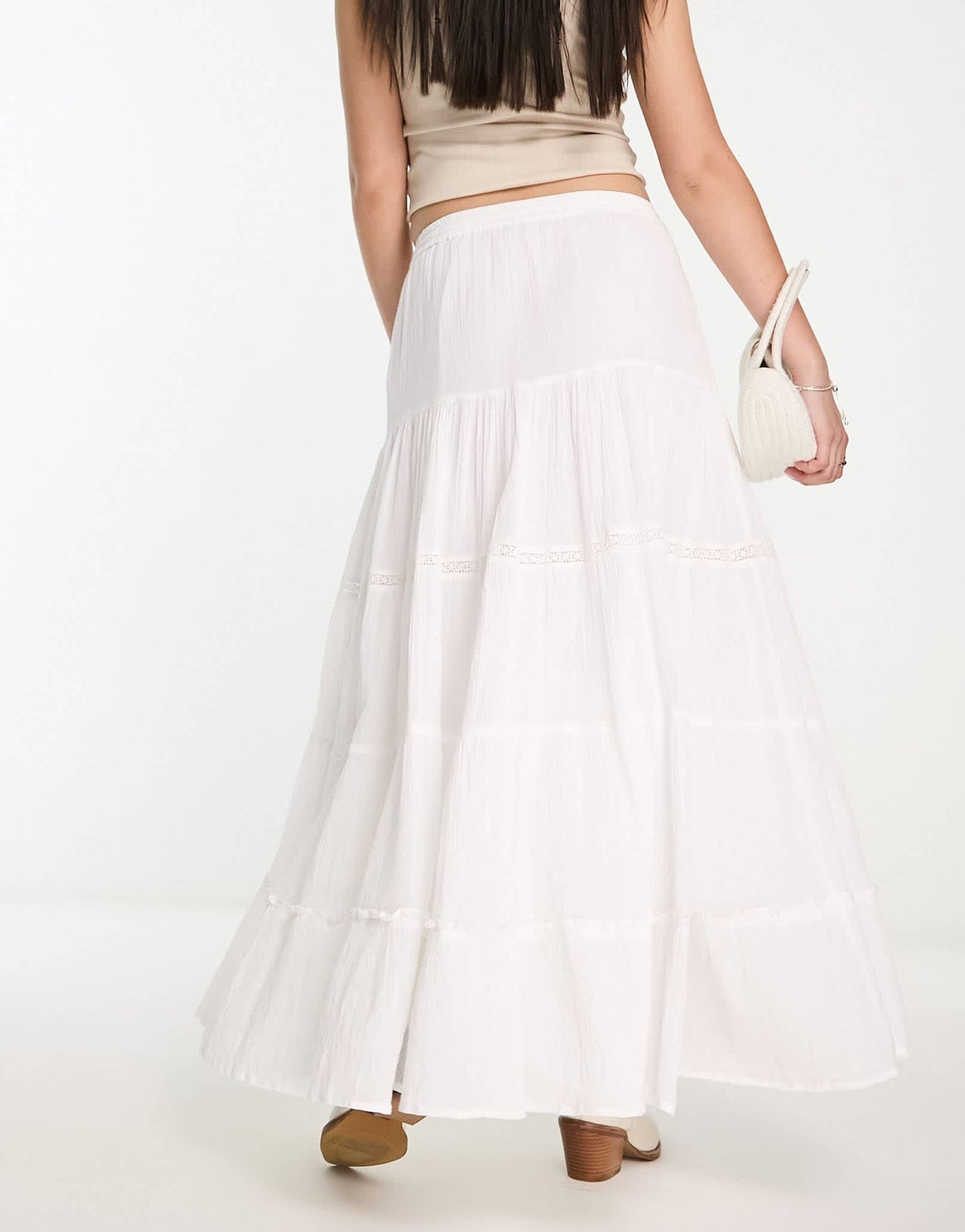 Bershka embroidered maxi skirt in ecru