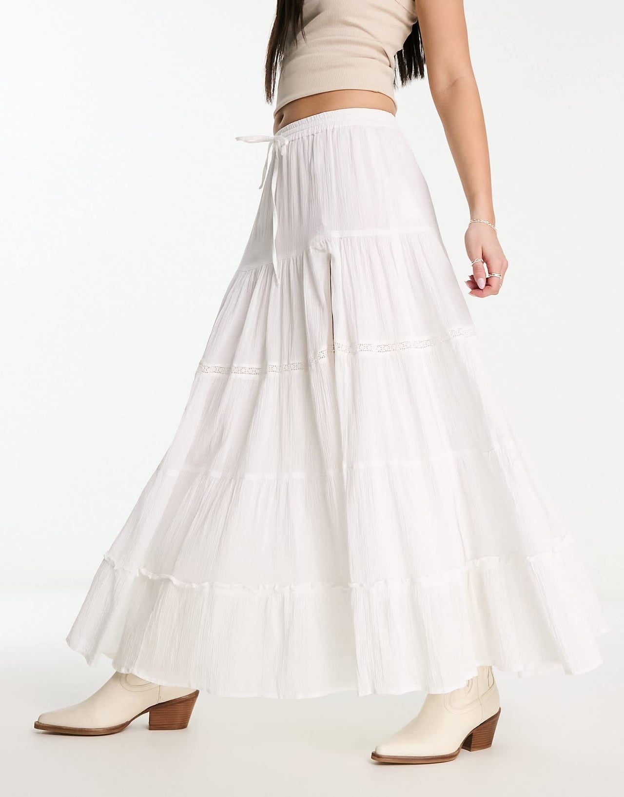 Bershka embroidered maxi skirt in ecru