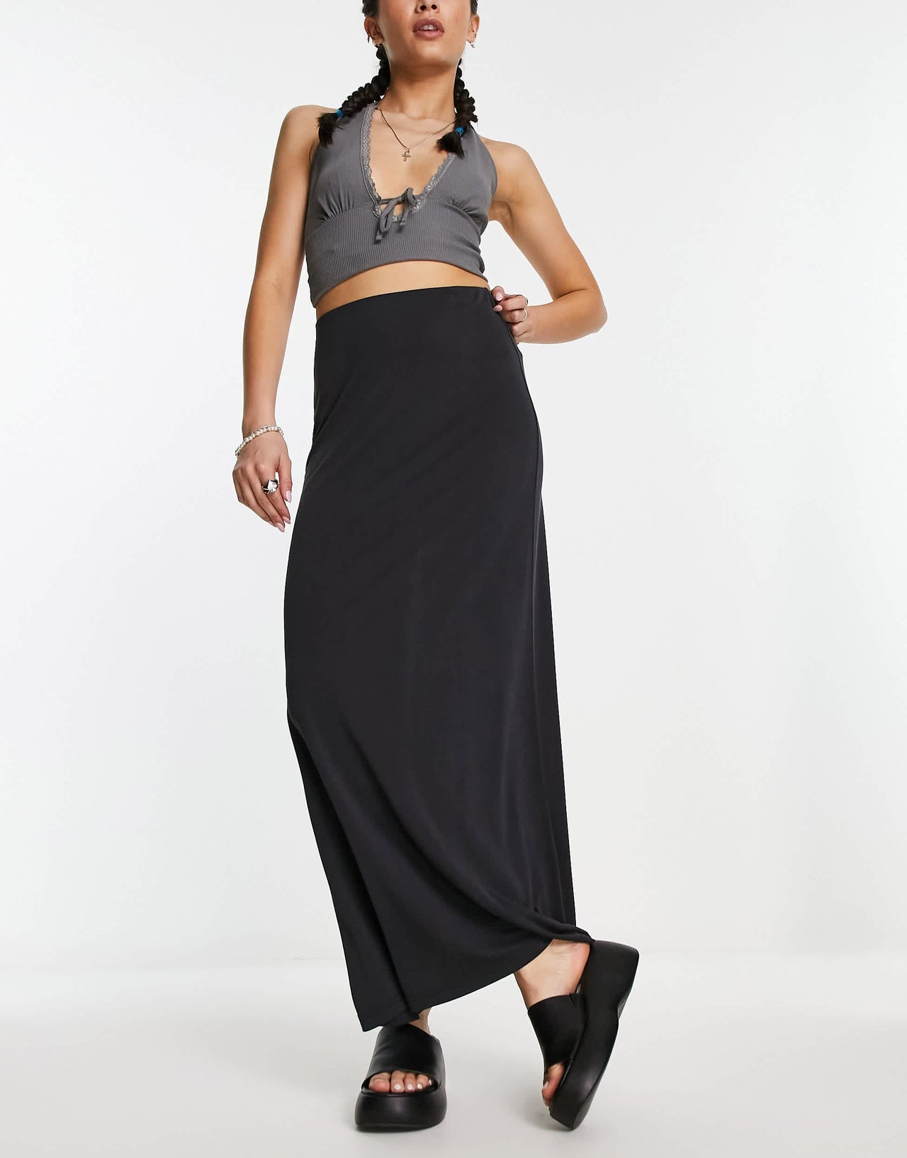 Weekday Signe drape maxi skirt in black