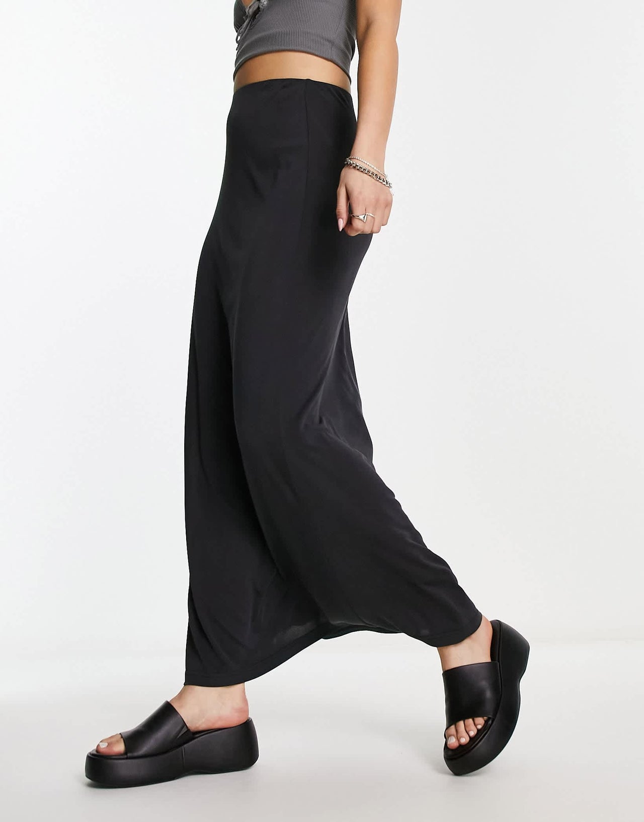Weekday Signe drape maxi skirt in black