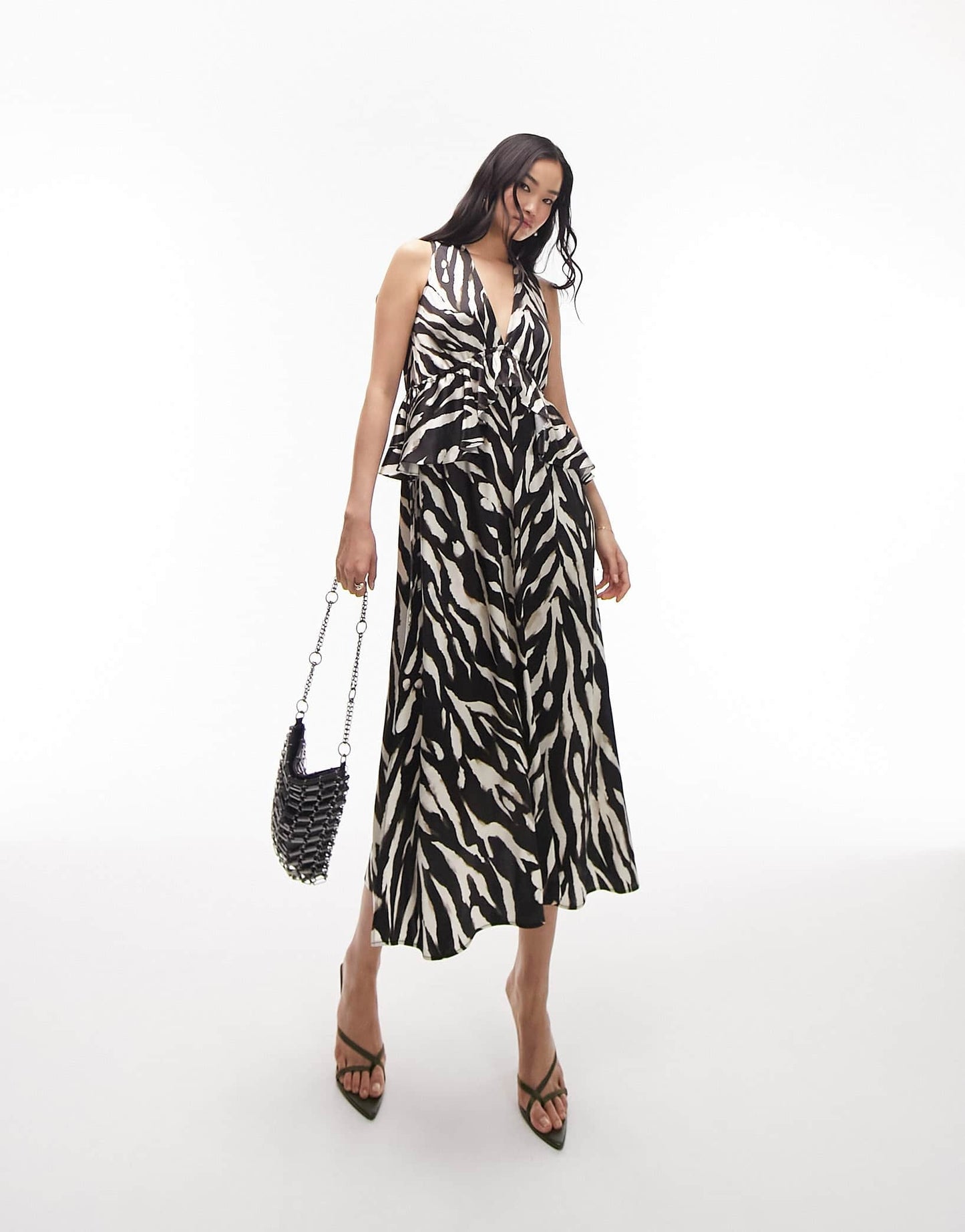 Topshop sleeveless riviera midi dress in mono zebra print