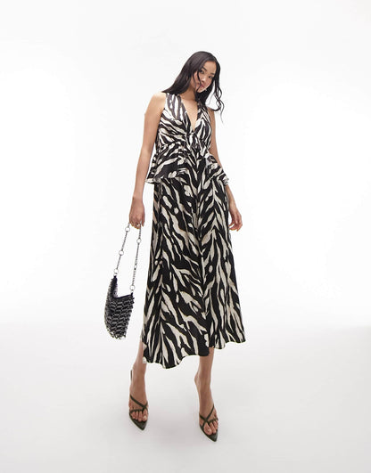 Topshop sleeveless riviera midi dress in mono zebra print