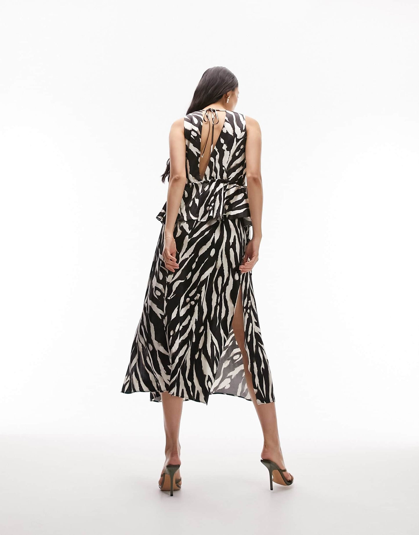 Topshop sleeveless riviera midi dress in mono zebra print