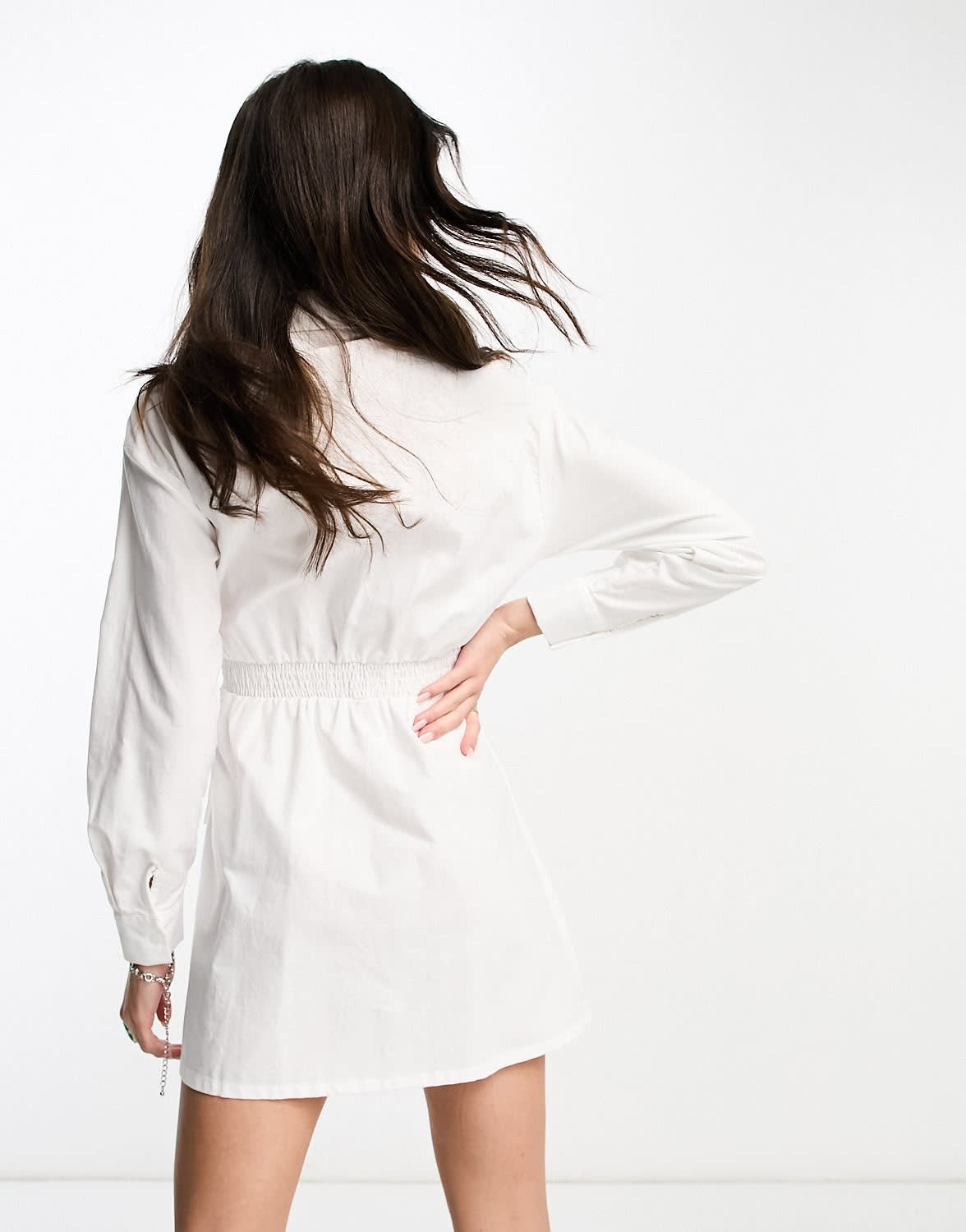 Bershka tie side mini shirt dress in white