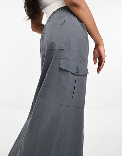 Miss Selfridge cargo pocket maxi skirt in charcoal