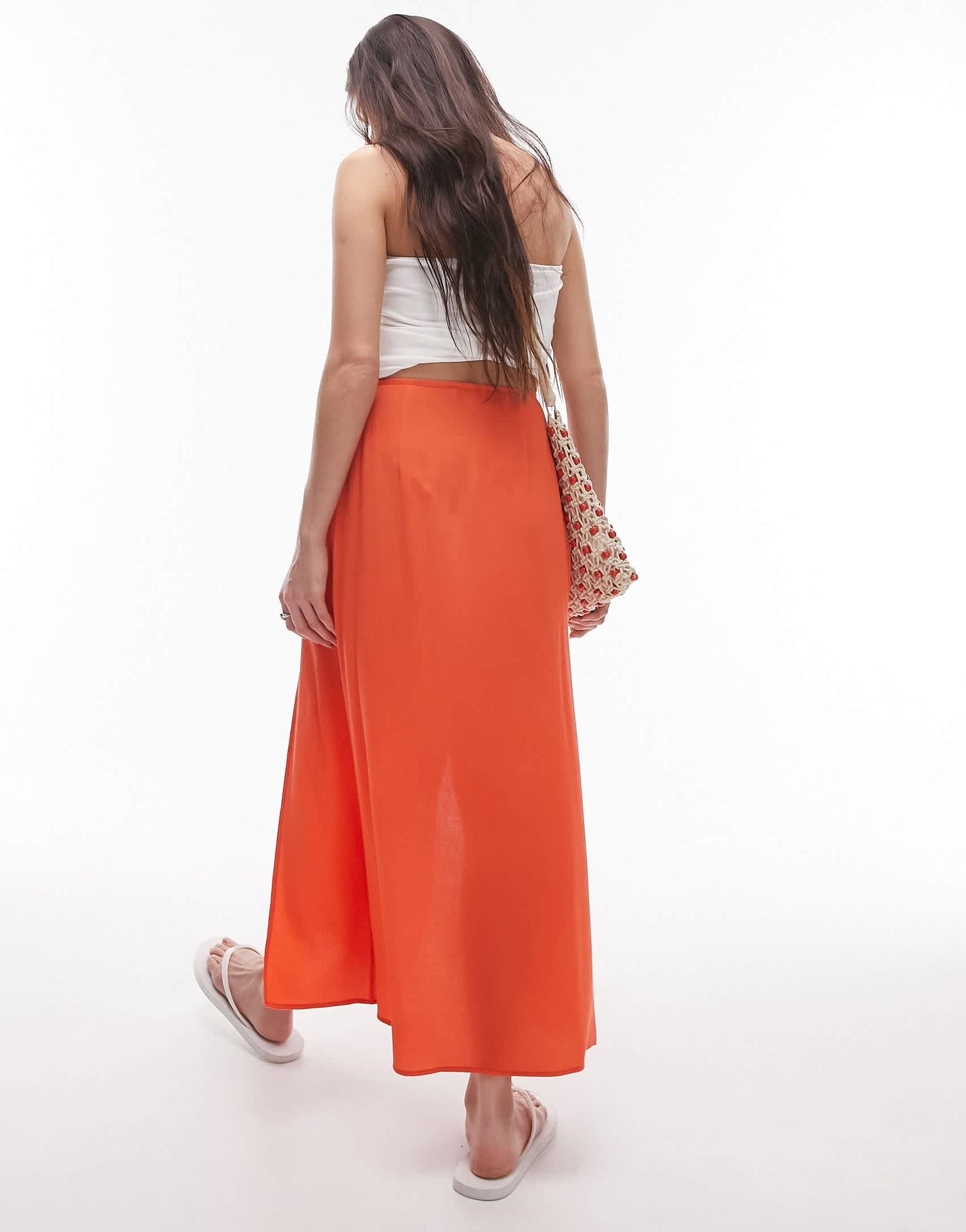 Topshop button split midi skirt in orange
