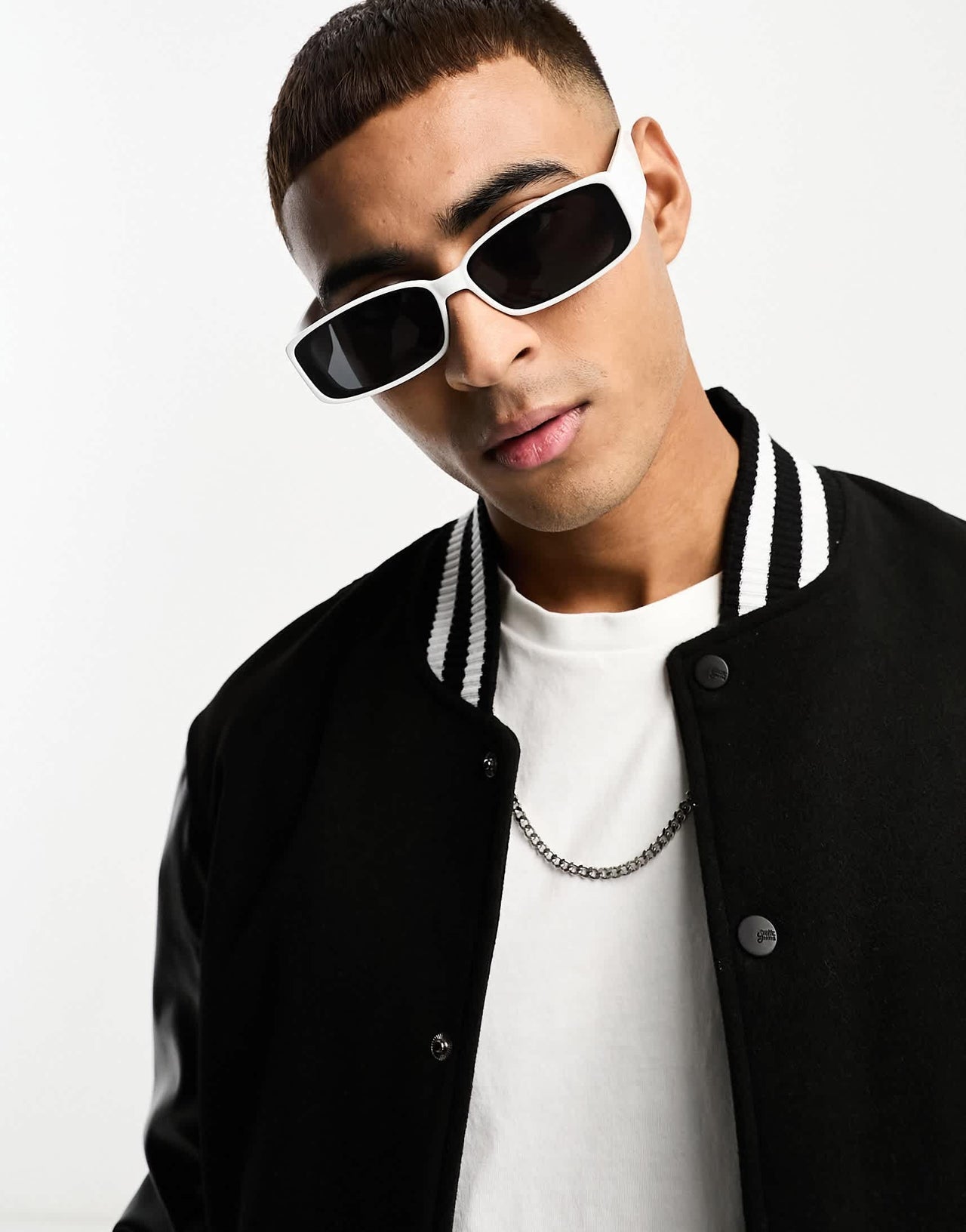 New Look narrow square sunglasses in white