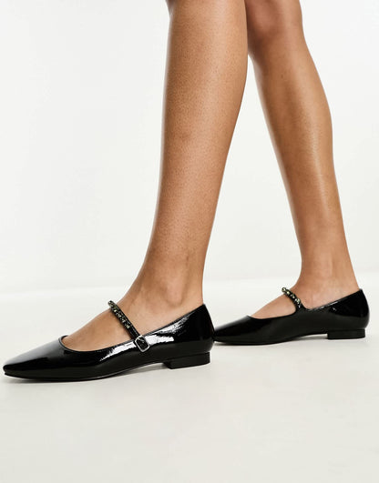 Glamorous Wide Fit embellished strap mary janes in black patent