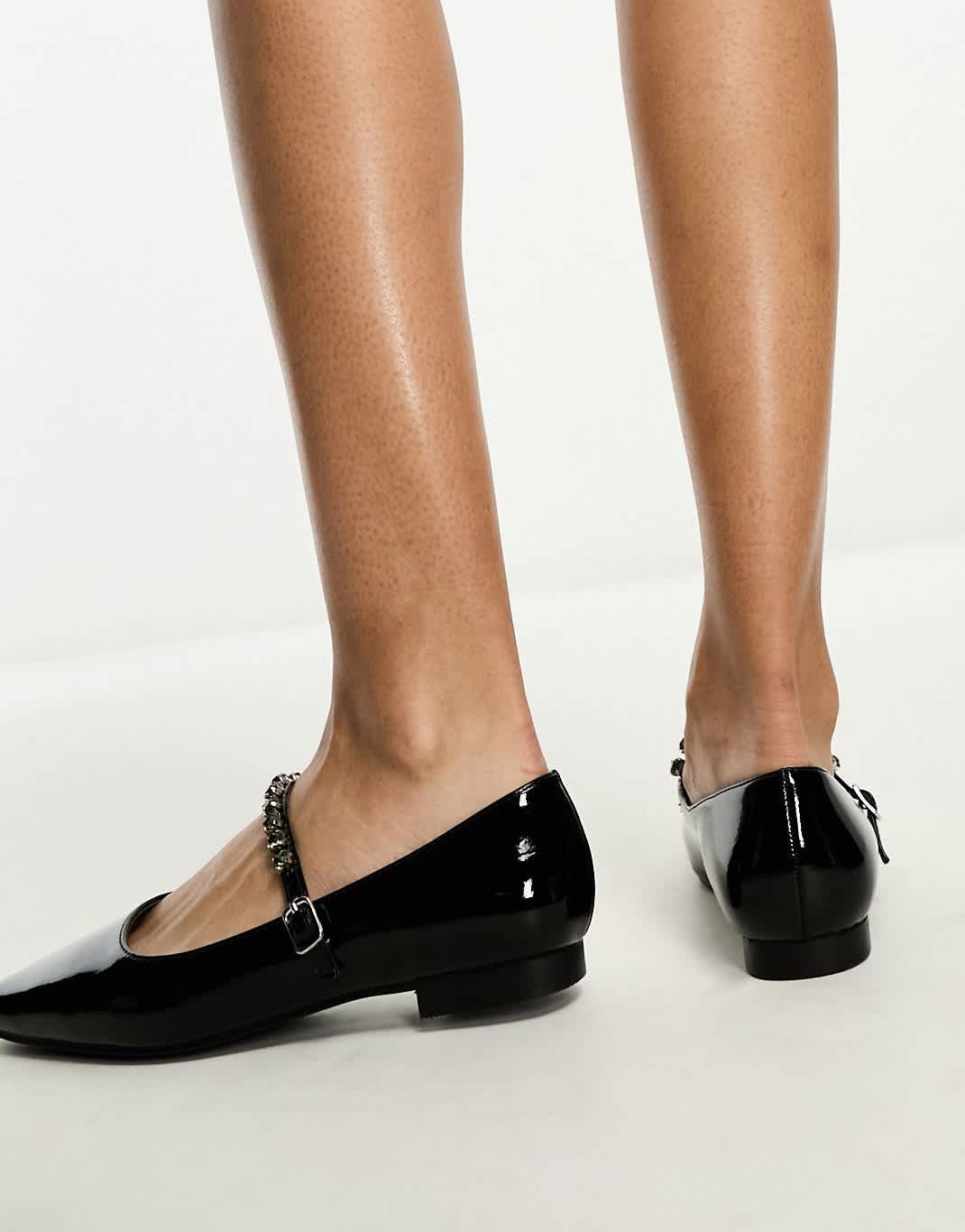 Glamorous Wide Fit embellished strap mary janes in black patent