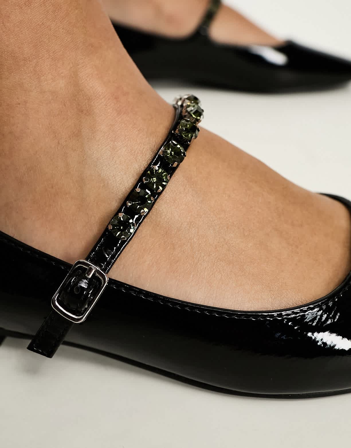 Glamorous Wide Fit embellished strap mary janes in black patent