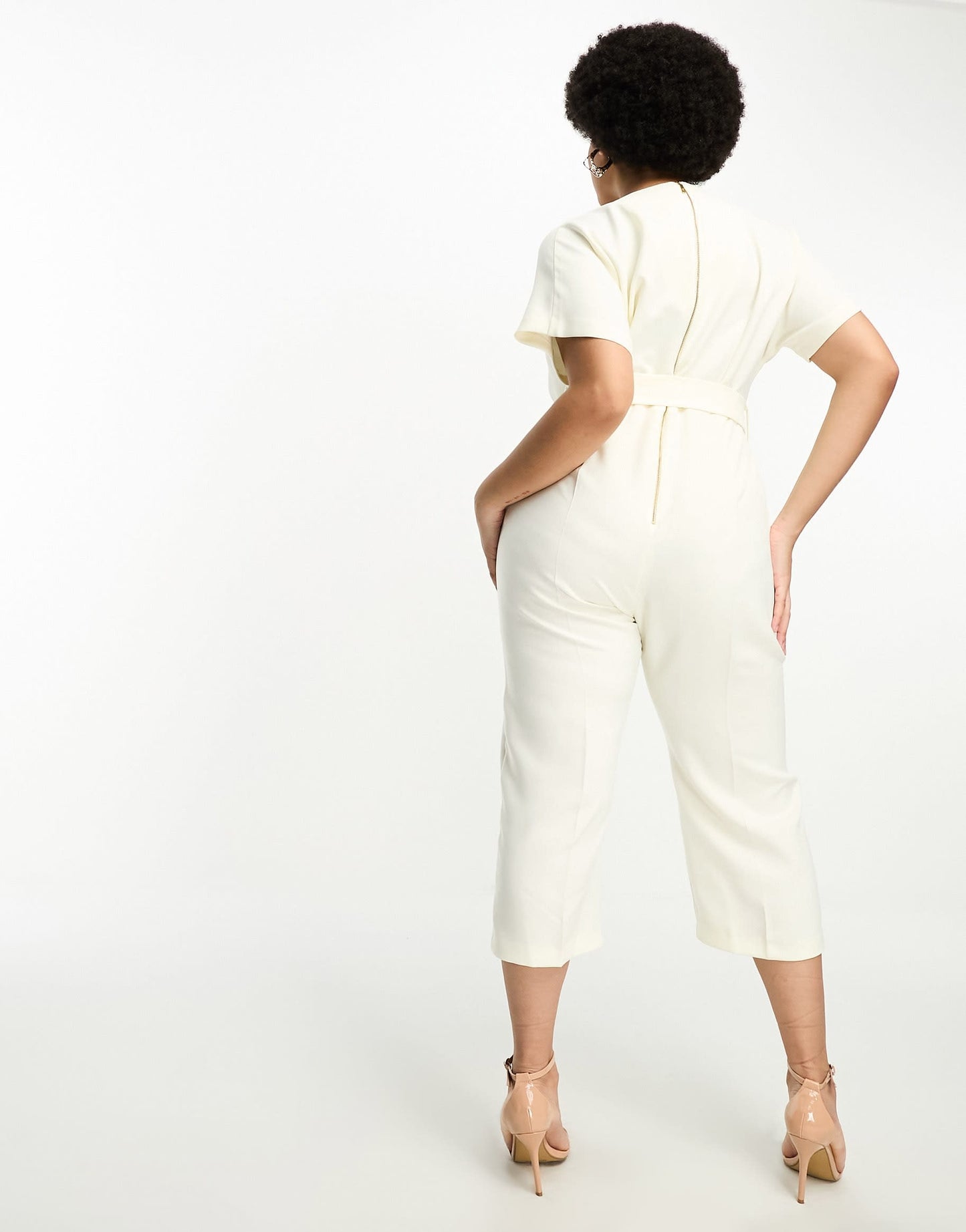 Closet London Plus tie waist kimono jumpsuit in ivory