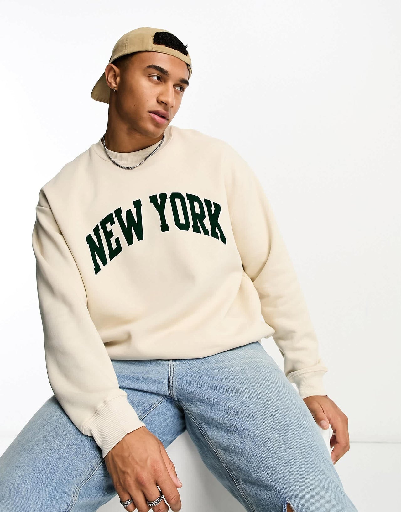 Pull&Bear New York sweatshirt in ecru