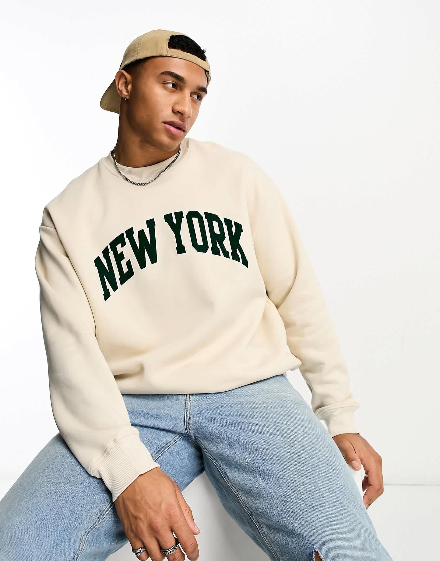 Pull&Bear New York sweatshirt in ecru