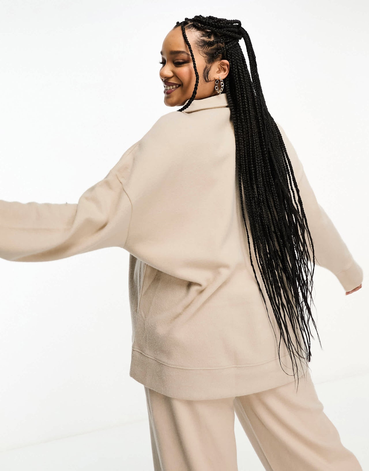 ASOS DESIGN Curve supersoft long line polo neck jumper co-ord in warm cream - CREAM
