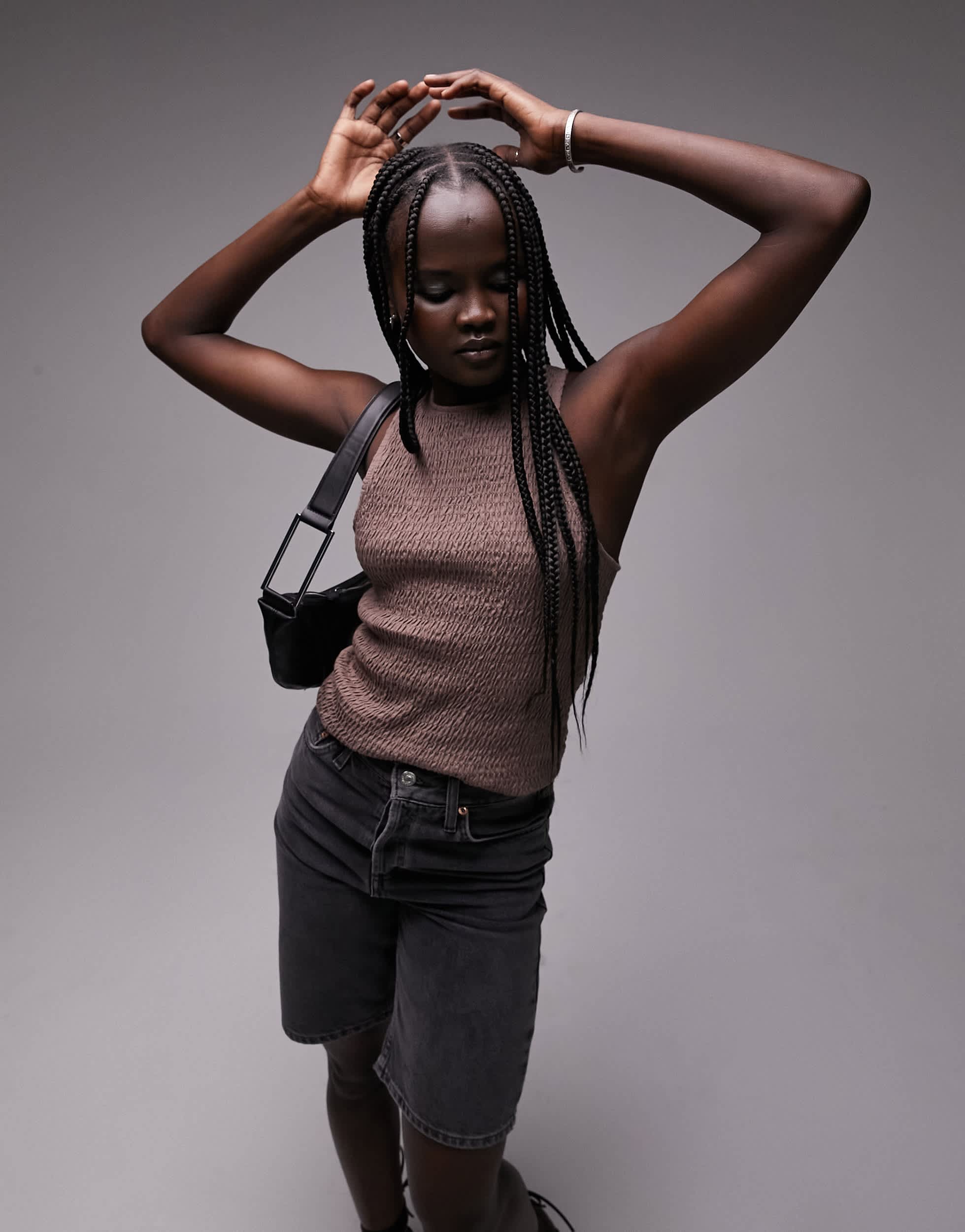 Topshop shirred racer vest in taupe