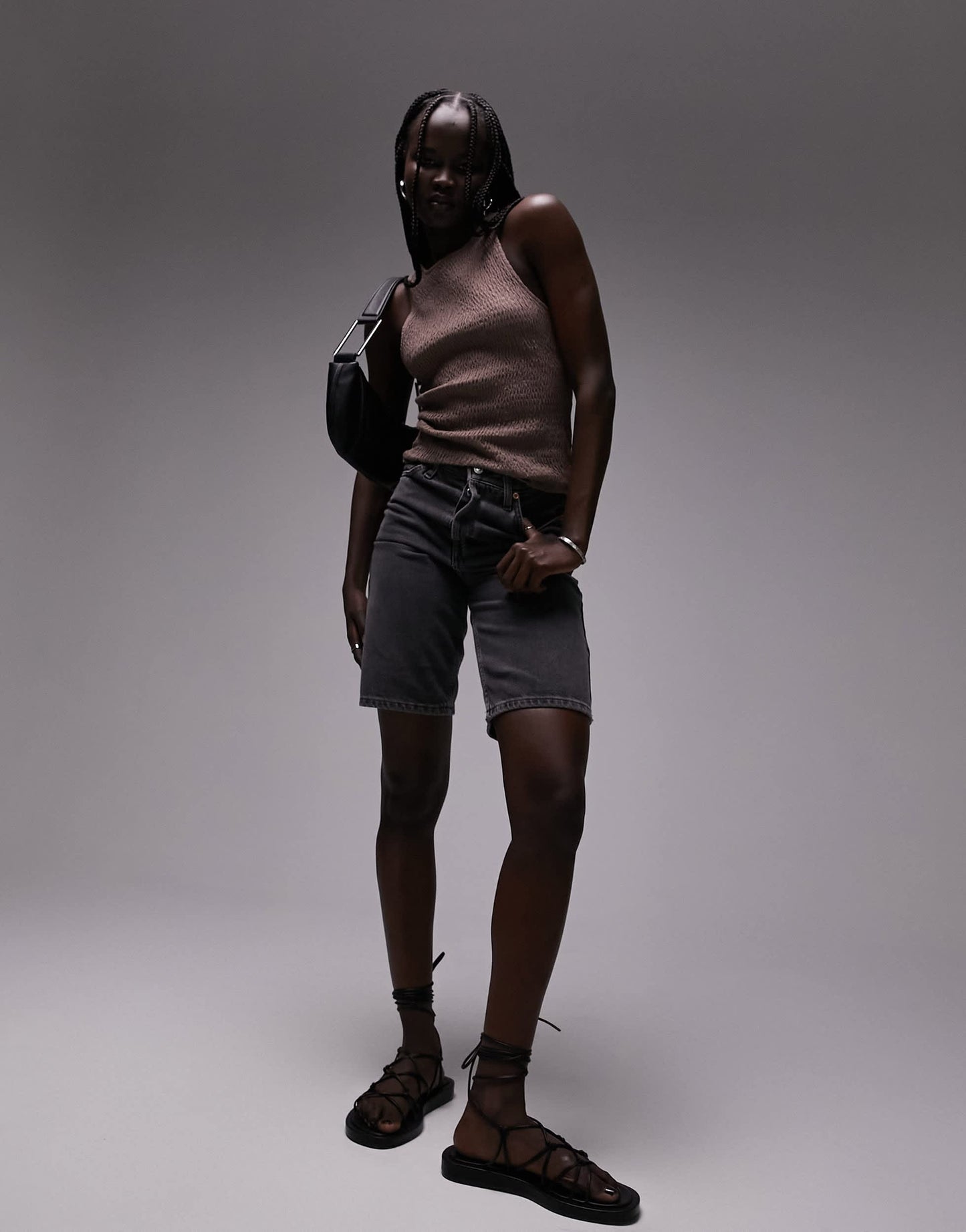 Topshop shirred racer vest in taupe
