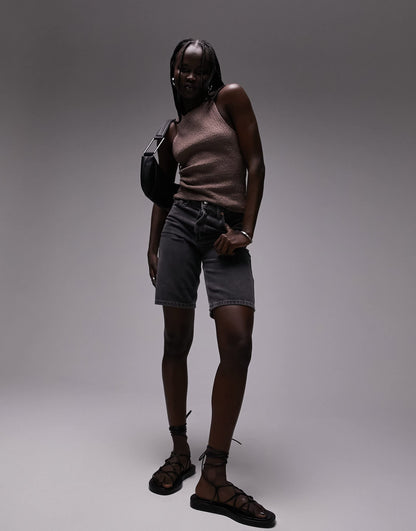 Topshop shirred racer vest in taupe