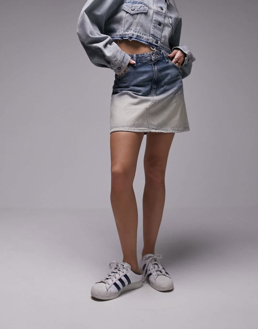 Topshop denim high waist skirt in ombre
