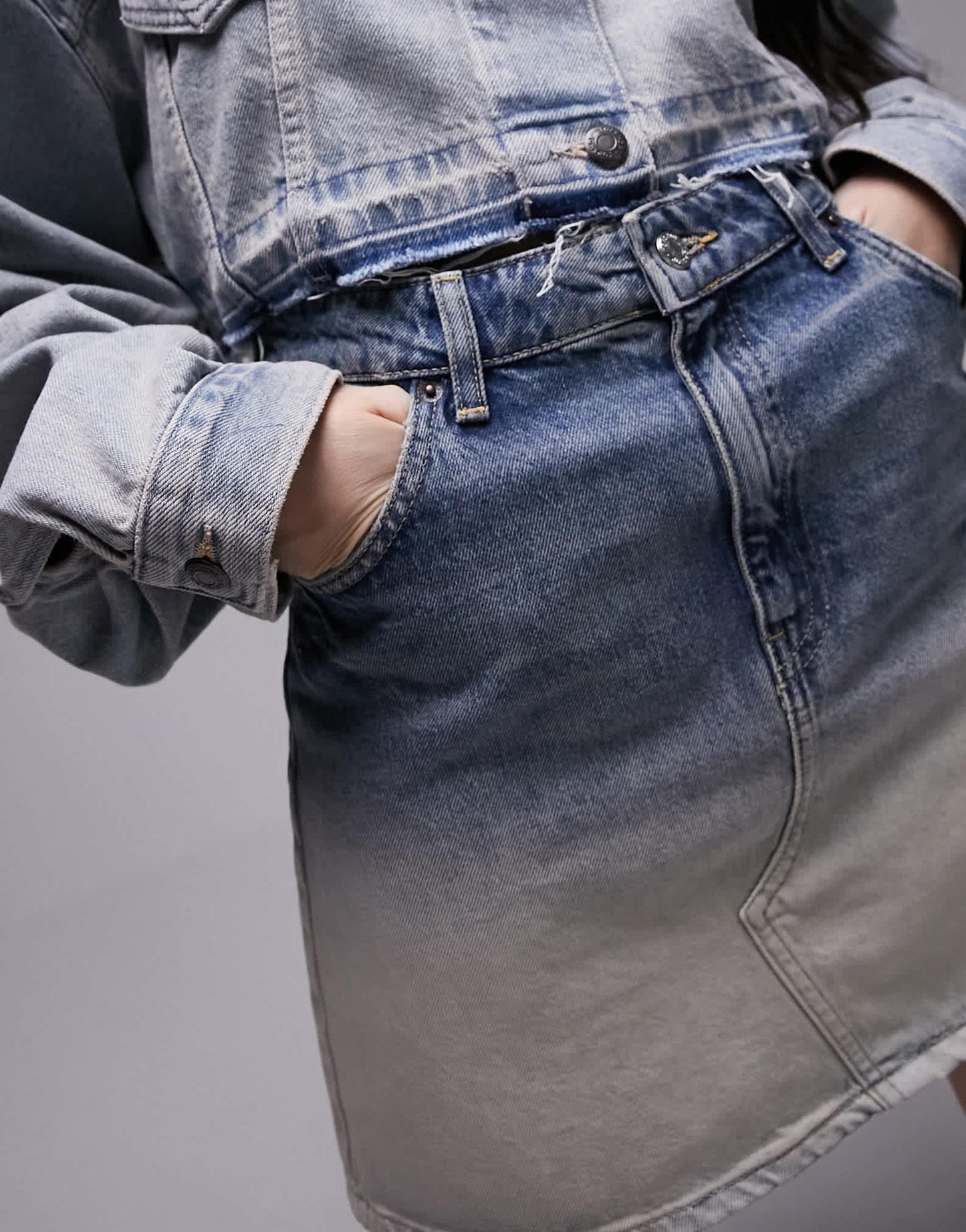 Topshop denim high waist skirt in ombre