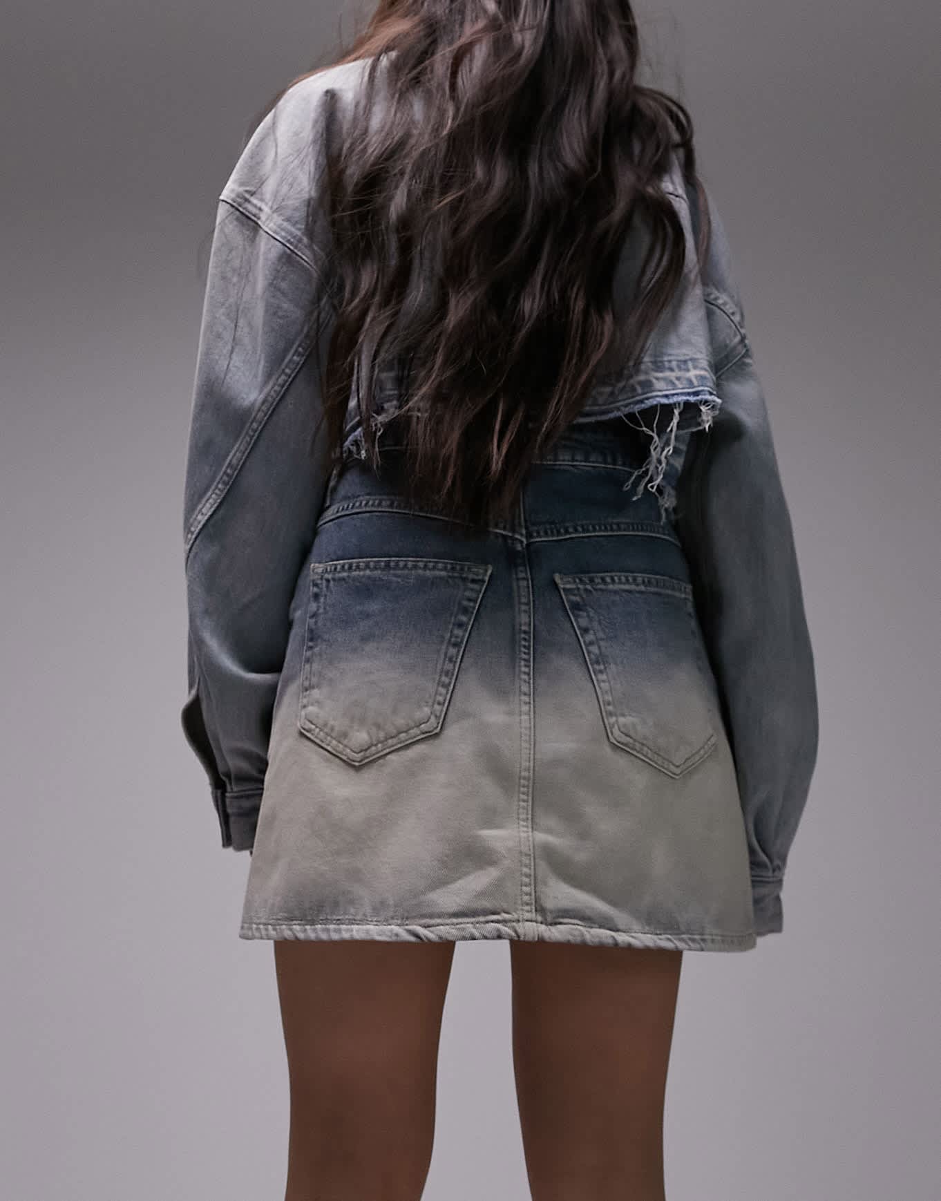 Topshop denim high waist skirt in ombre
