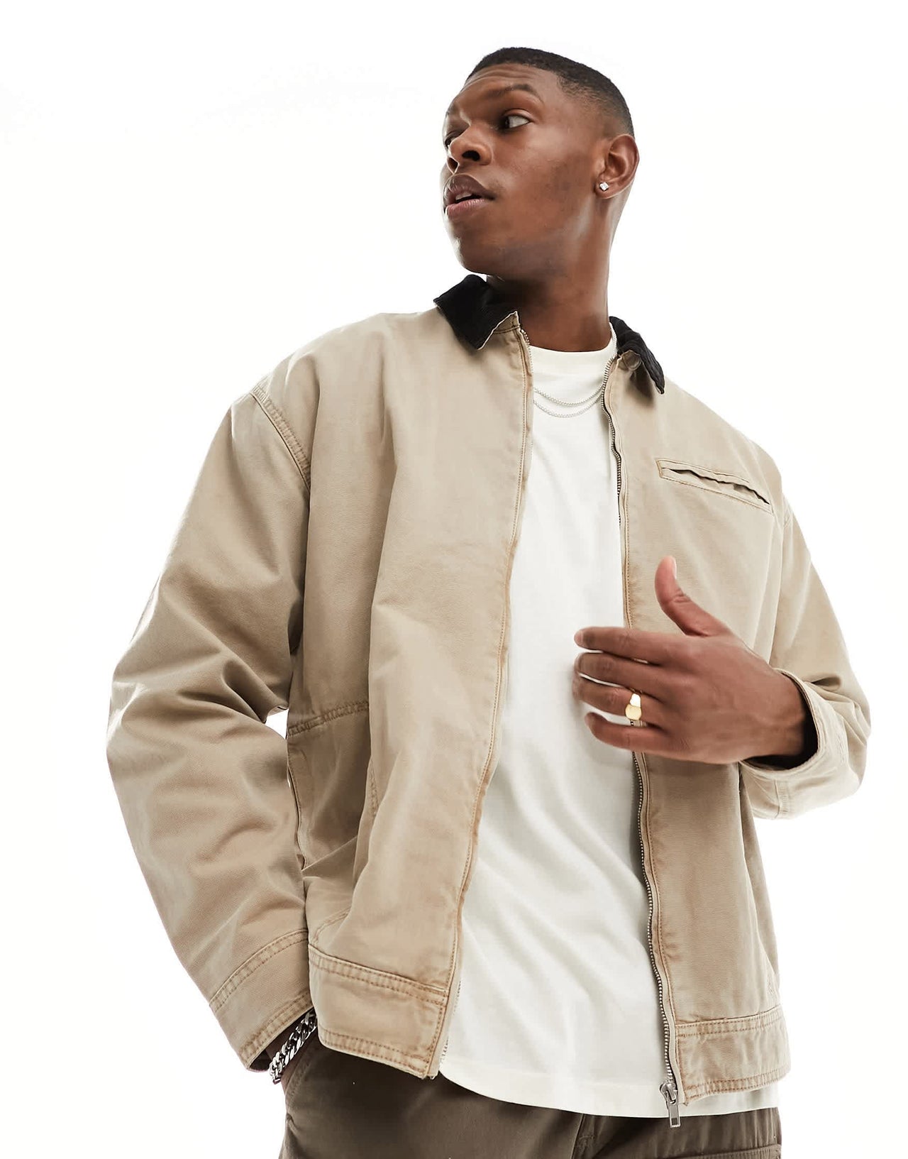 ASOS DESIGN harrington jacket in washed stone - STONE