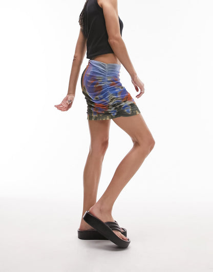 Topshop ruched placement flower print mini skirt in multi