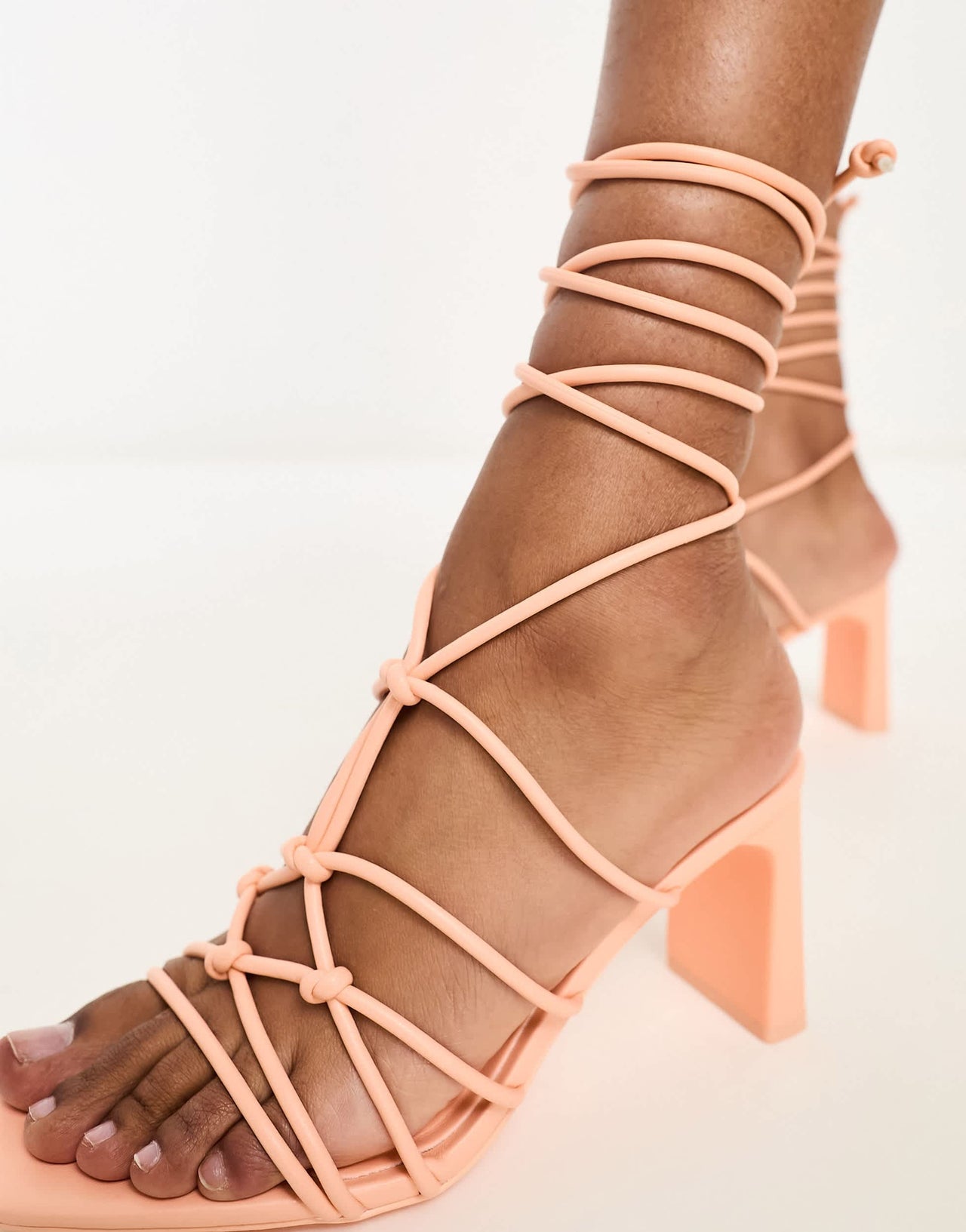 Stradivarius knot front strappy heeled sandal in orange