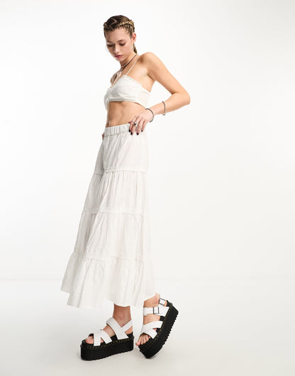 Stradivarius STR ruched cami top in white co-ord