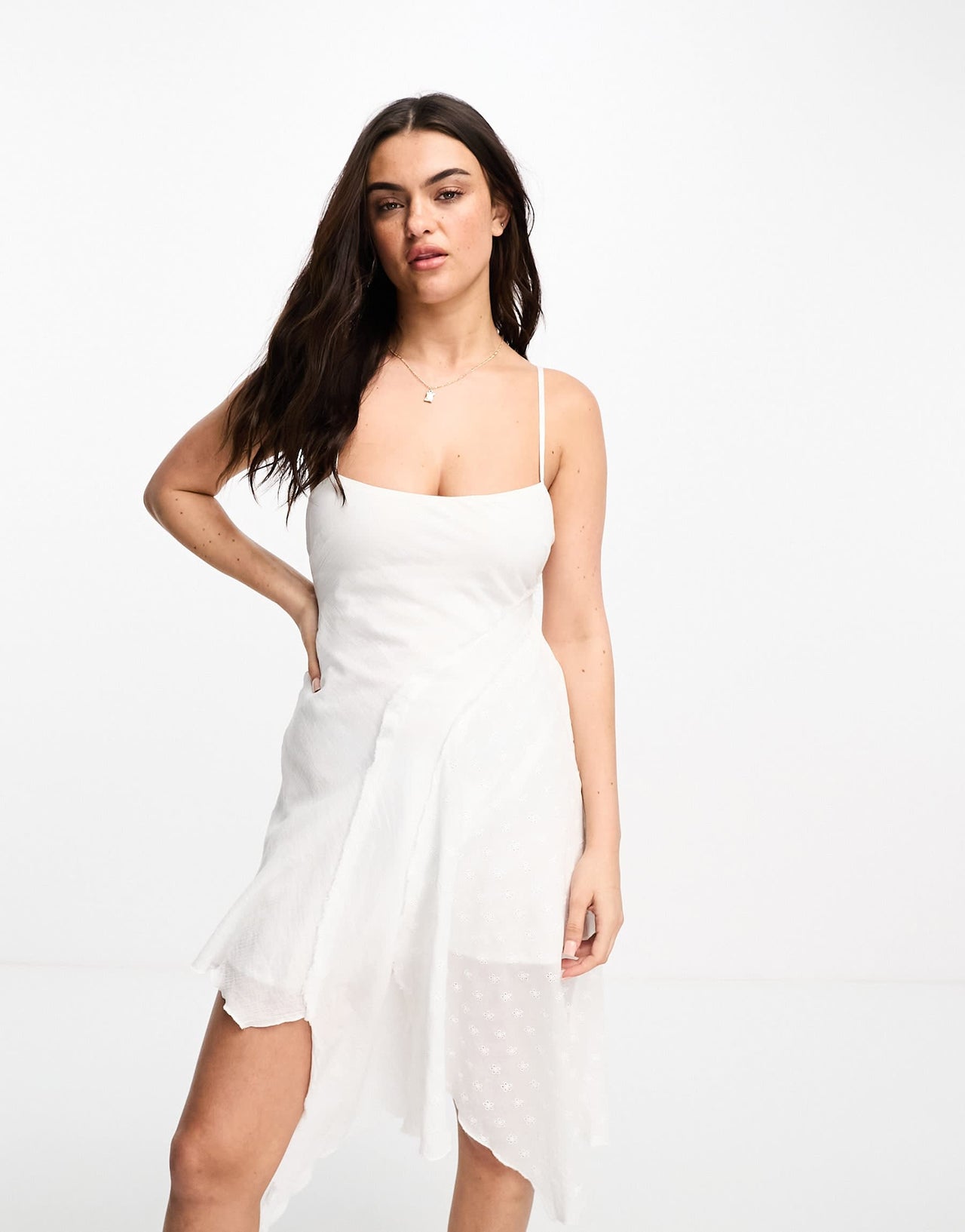 Stradivarius STR bandeau asymmetric dress in white