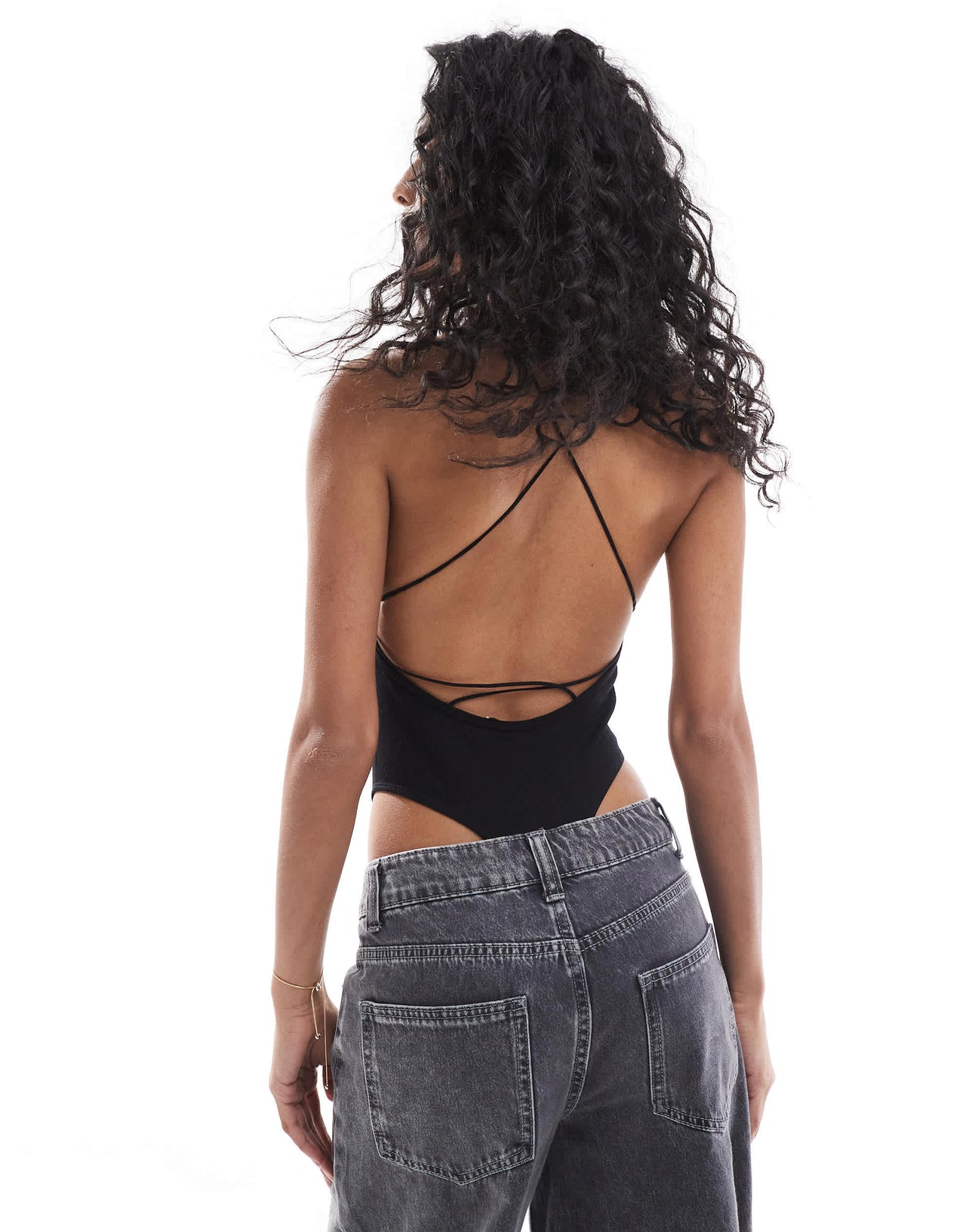 Stradivarius STR seamless rib halter body in black