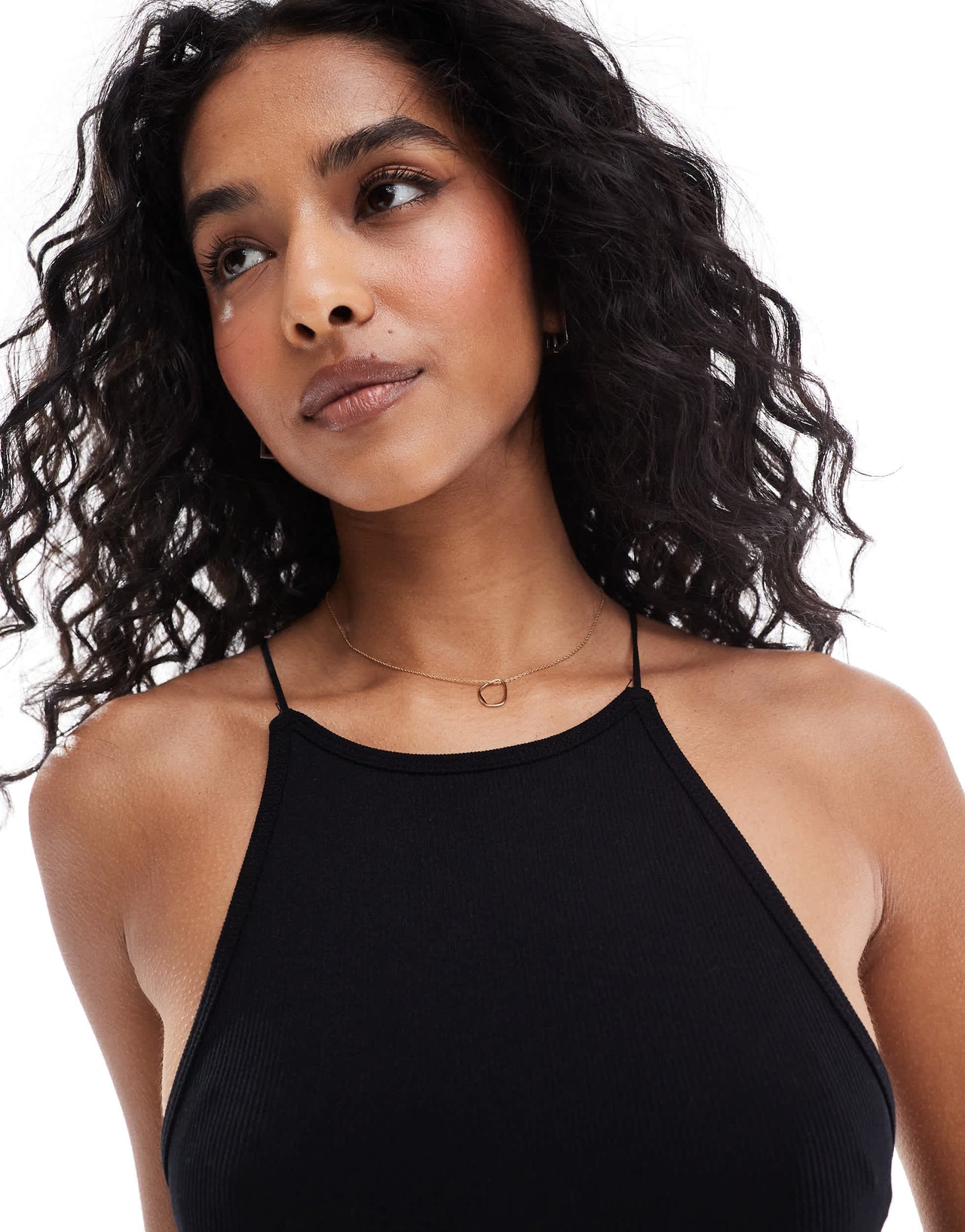 Stradivarius STR seamless rib halter body in black