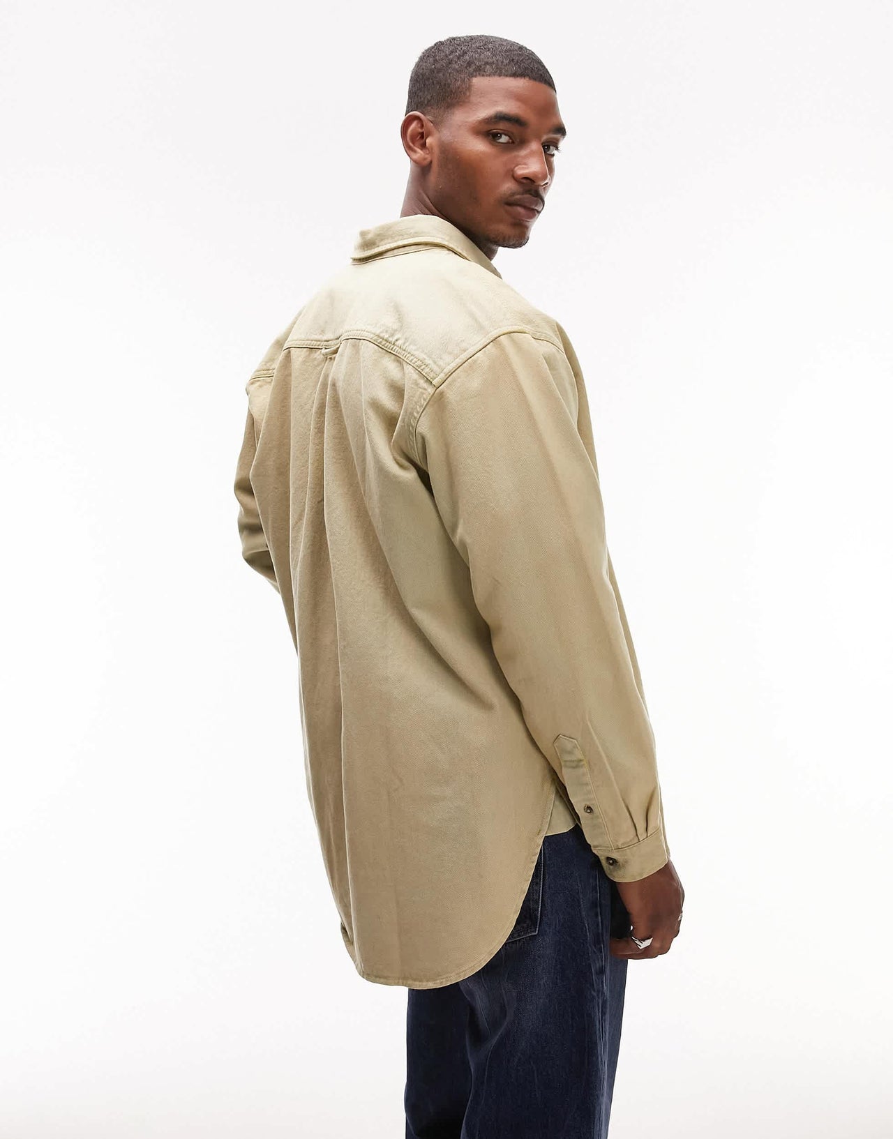 Topman long sleeve super oversized fit acid wash denim shirt in grey