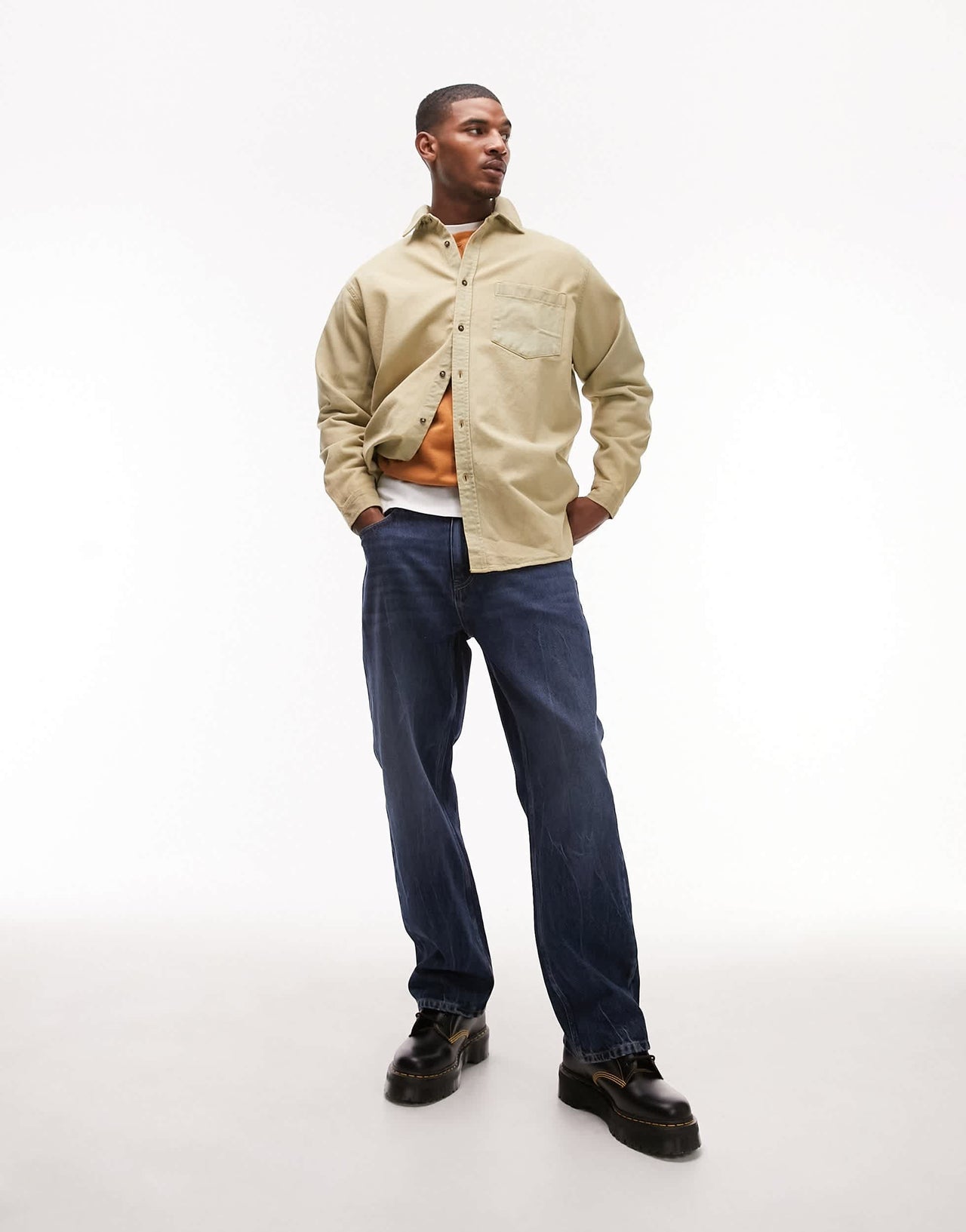 Topman long sleeve super oversized fit acid wash denim shirt in grey