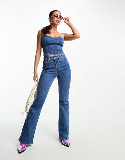 Stradivarius denim tube top in medium blue
